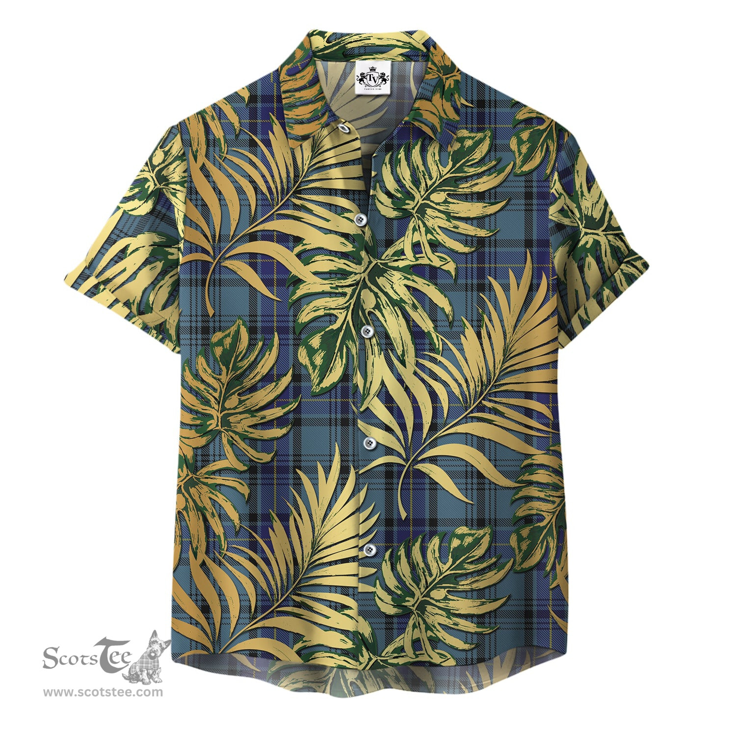 ScotsTee Shop Scottish Hannay Blue Clan Tartan Vintage Leaves Hawaiian Shirt