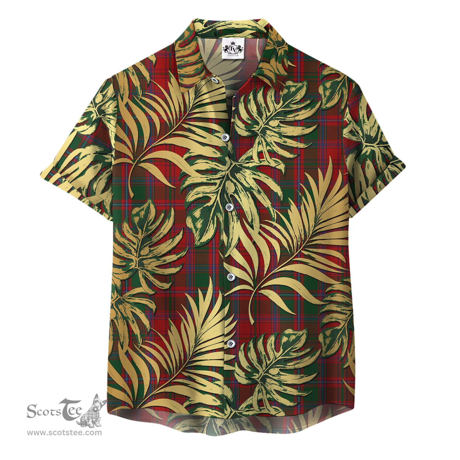 ScotsTee Shop Scottish Dundas Red Clan Tartan Vintage Leaves Hawaiian Shirt