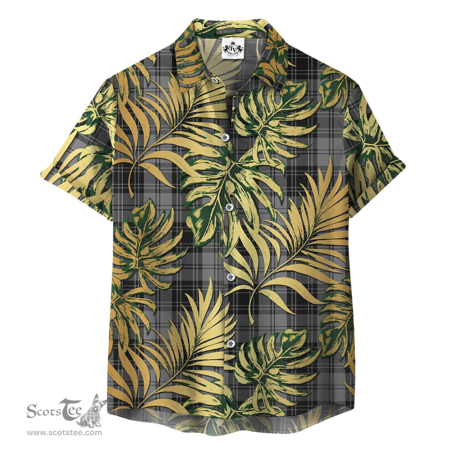 ScotsTee Shop Scottish Douglas Grey Clan Tartan Vintage Leaves Hawaiian Shirt