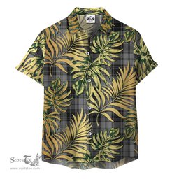 ScotsTee Shop Scottish Douglas Grey Clan Tartan Vintage Leaves Hawaiian Shirt