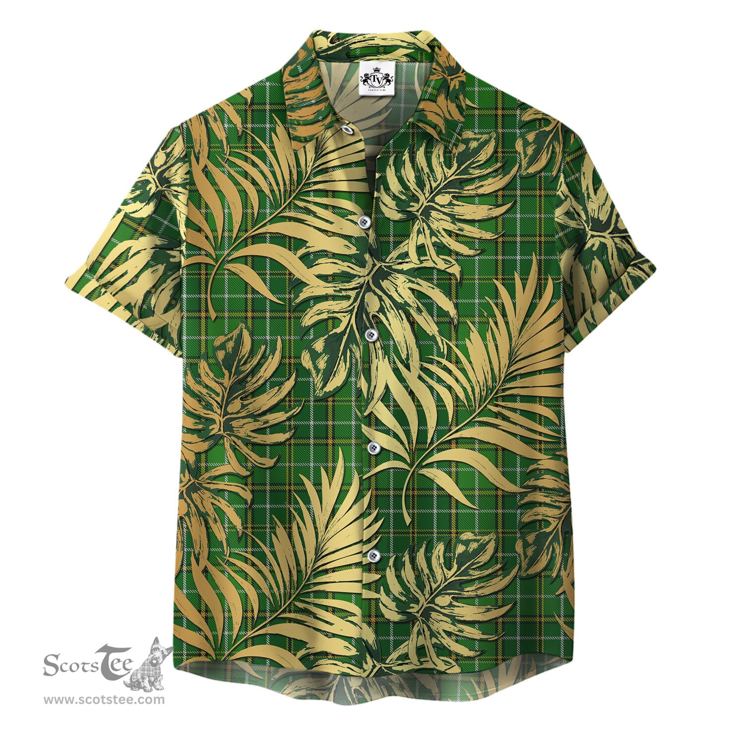 ScotsTee Shop Scottish Forrester or Foster Hunting Clan Tartan Vintage Leaves Hawaiian Shirt