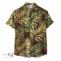 ScotsTee Shop Scottish Fitzsimmons Red Clan Tartan Vintage Leaves Hawaiian Shirt