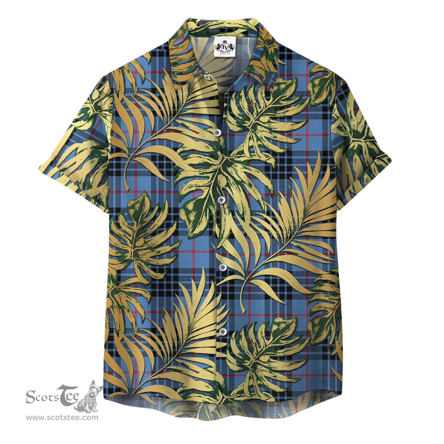 ScotsTee Shop Scottish MacKay Blue Clan Tartan Vintage Leaves Hawaiian Shirt