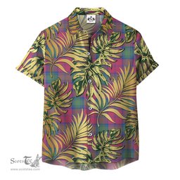 ScotsTee Shop Scottish Lindsay Ancient Clan Tartan Vintage Leaves Hawaiian Shirt