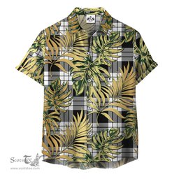 ScotsTee Shop Scottish MacFarlane Black White Clan Tartan Vintage Leaves Hawaiian Shirt