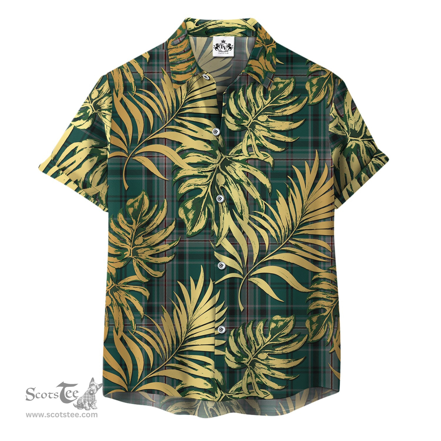 ScotsTee Shop Scottish Kelly of Sleat Hunting Clan Tartan Vintage Leaves Hawaiian Shirt