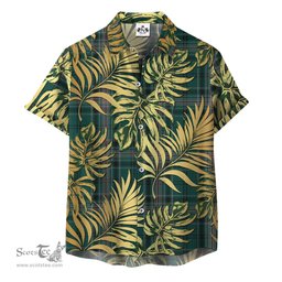 ScotsTee Shop Scottish Kelly of Sleat Hunting Clan Tartan Vintage Leaves Hawaiian Shirt