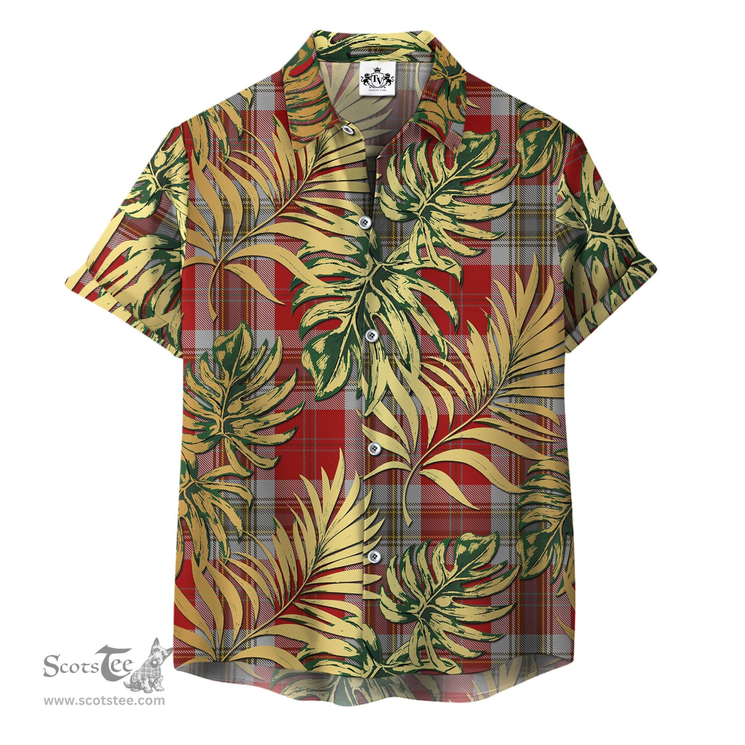 ScotsTee Shop Scottish MacLean of Duart Dress Red Clan Tartan Vintage Leaves Hawaiian Shirt