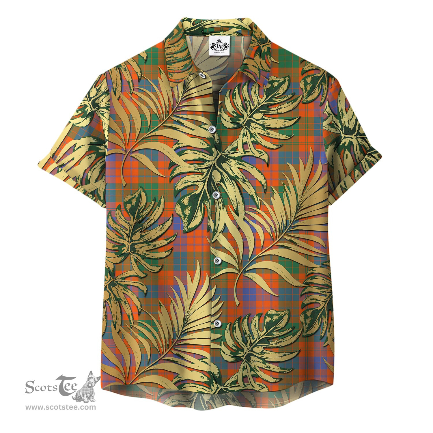 ScotsTee Shop Scottish Ross Ancient Clan Tartan Vintage Leaves Hawaiian Shirt