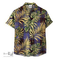 ScotsTee Shop Scottish Rutherford Clan Tartan Vintage Leaves Hawaiian Shirt