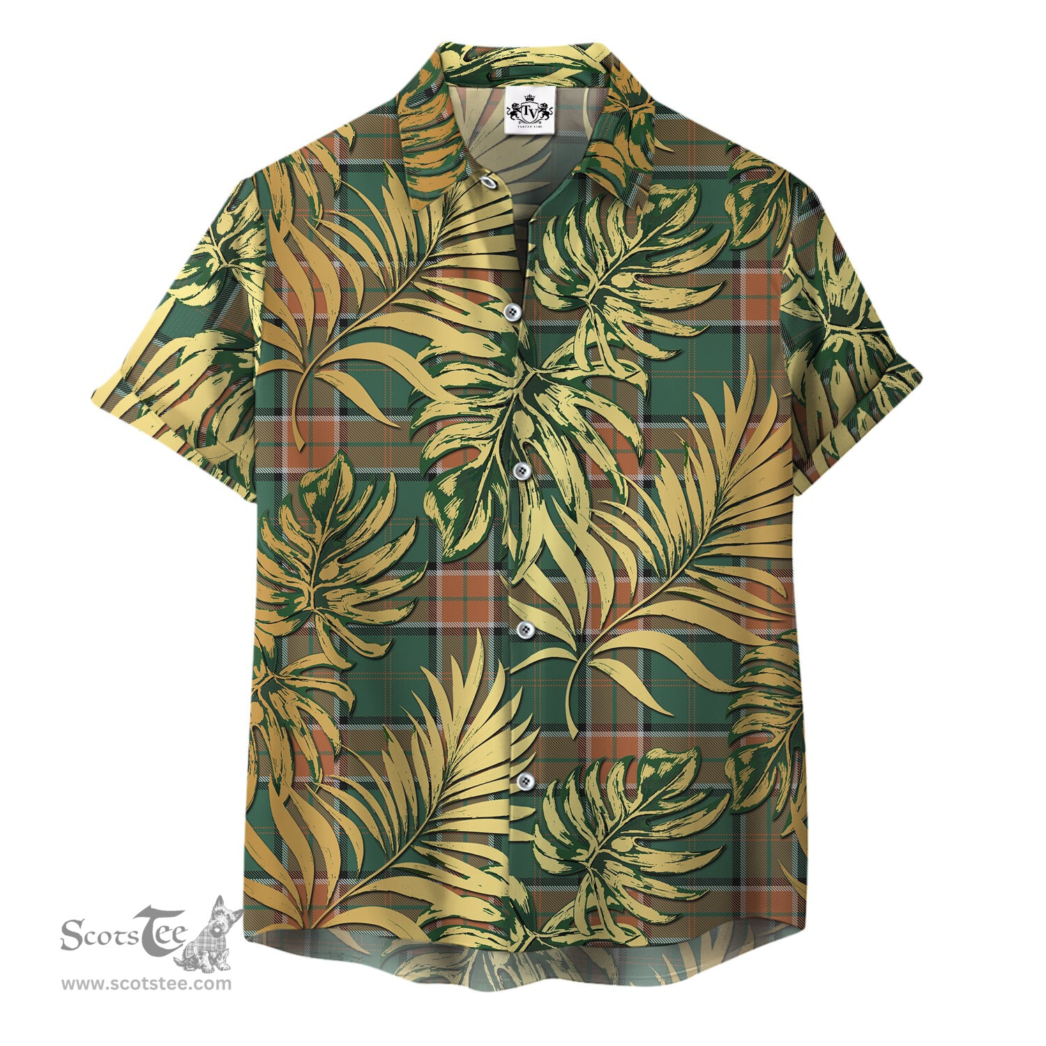 ScotsTee Shop Scottish Pollock Clan Tartan Vintage Leaves Hawaiian Shirt