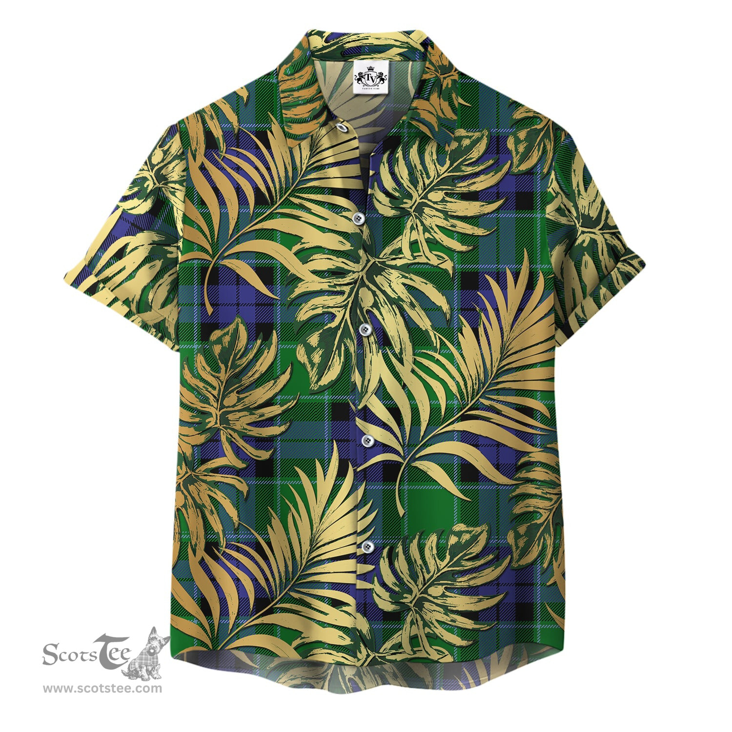 ScotsTee Shop Scottish Monteith Clan Tartan Vintage Leaves Hawaiian Shirt