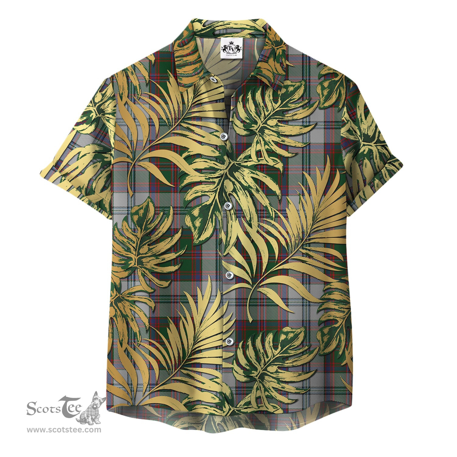 ScotsTee Shop Scottish Stewart of Appin Dress 01 Clan Tartan Vintage Leaves Hawaiian Shirt