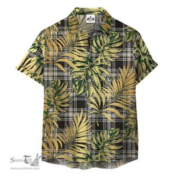 ScotsTee Shop Scottish Menzies Black and White Ancient Clan Tartan Vintage Leaves Hawaiian Shirt