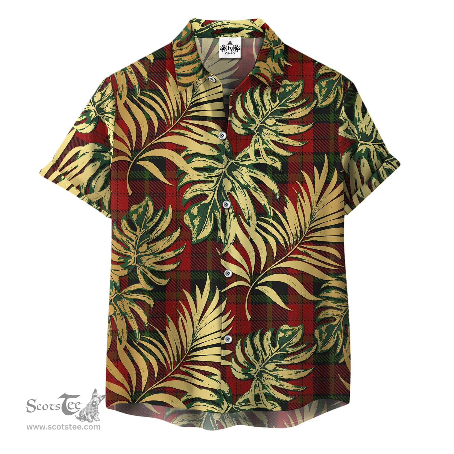ScotsTee Shop Scottish Rosser of Wales Clan Tartan Vintage Leaves Hawaiian Shirt