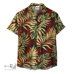 ScotsTee Shop Scottish Rosser of Wales Clan Tartan Vintage Leaves Hawaiian Shirt