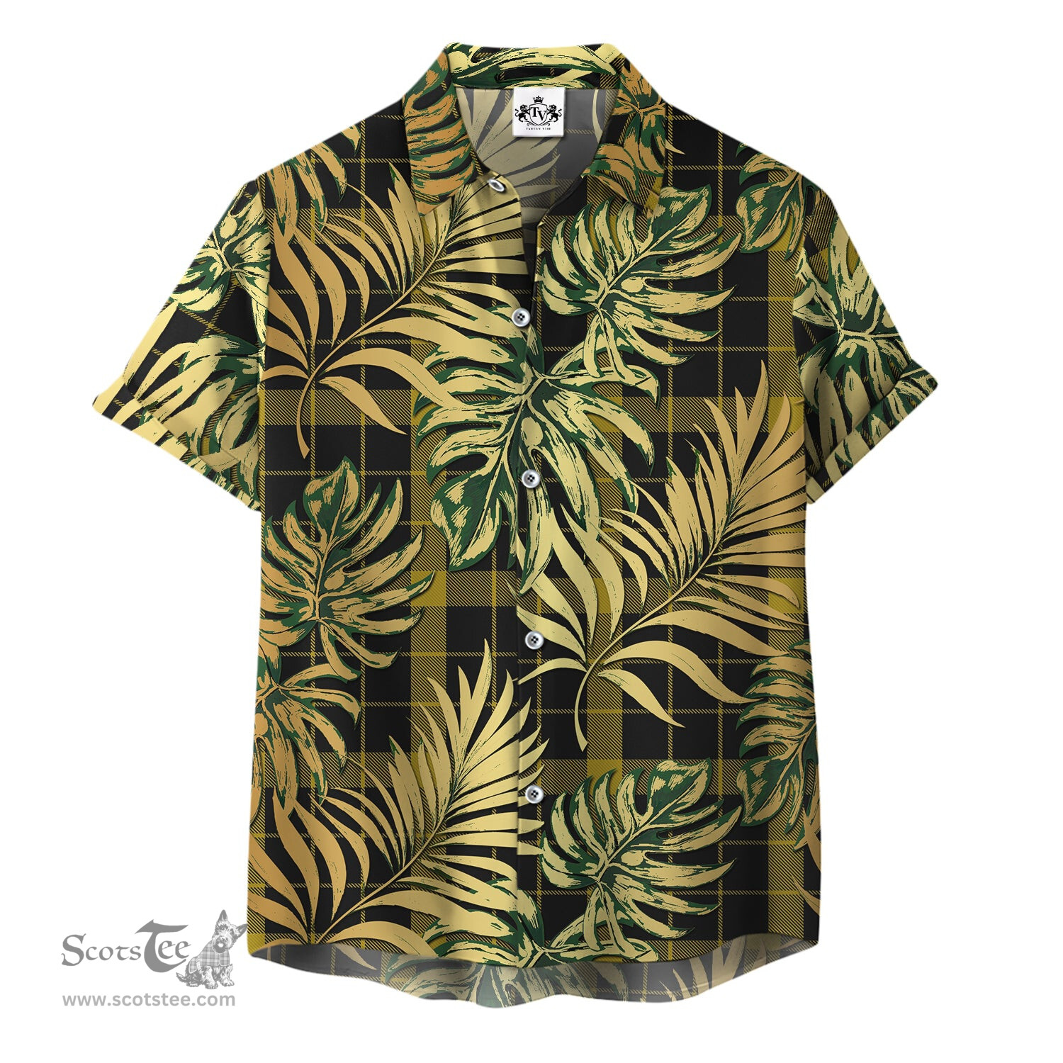 ScotsTee Shop Scottish Raeburn Clan Tartan Vintage Leaves Hawaiian Shirt