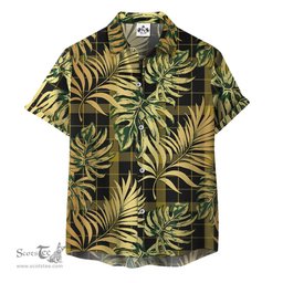 ScotsTee Shop Scottish Raeburn Clan Tartan Vintage Leaves Hawaiian Shirt
