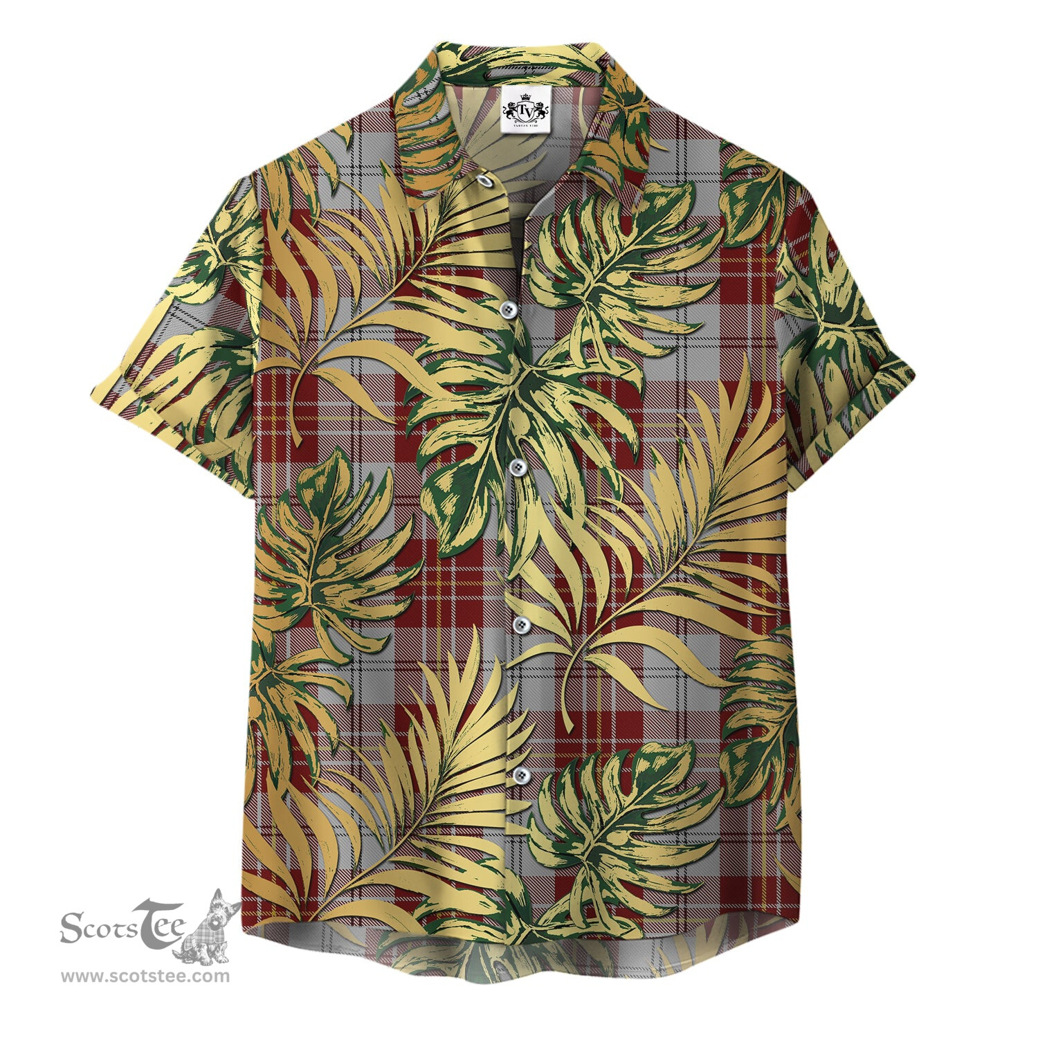 ScotsTee Shop Scottish MacPherson Dress Burgundy Clan Tartan Vintage Leaves Hawaiian Shirt