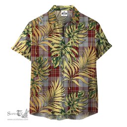 ScotsTee Shop Scottish MacPherson Dress Burgundy Clan Tartan Vintage Leaves Hawaiian Shirt