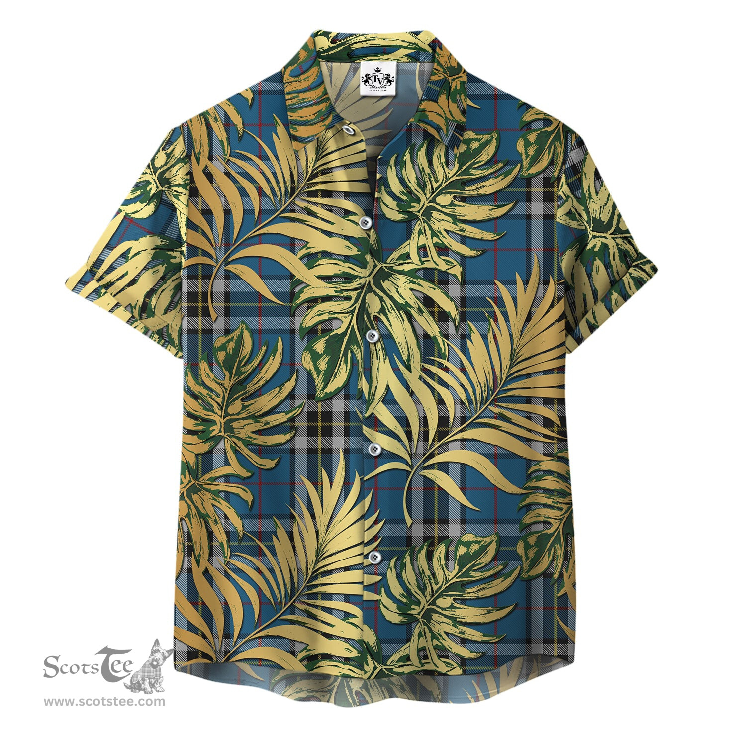 ScotsTee Shop Scottish Thomson Dress Blue Clan Tartan Vintage Leaves Hawaiian Shirt