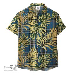 ScotsTee Shop Scottish Thomson Dress Blue Clan Tartan Vintage Leaves Hawaiian Shirt