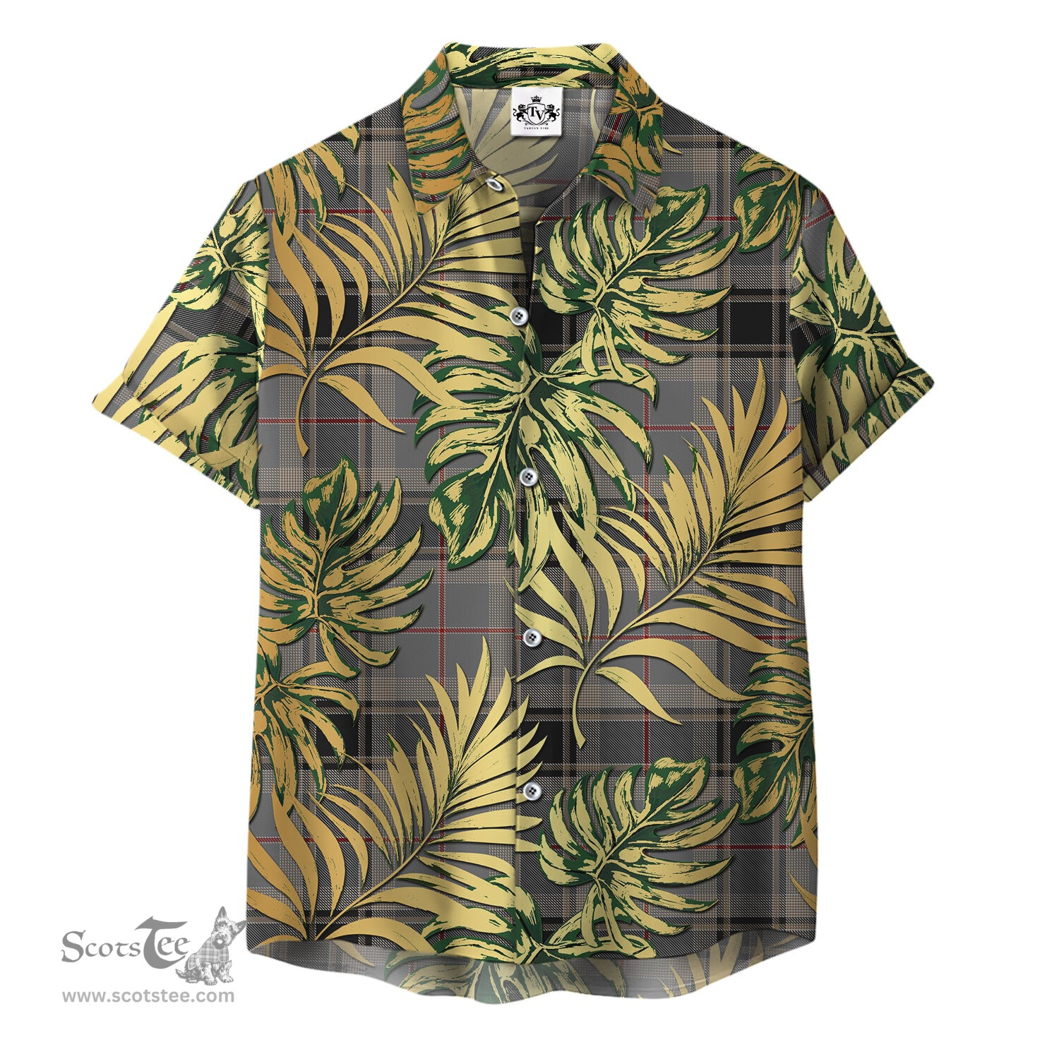 ScotsTee Shop Scottish Sobieski-Stewart Clan Tartan Vintage Leaves Hawaiian Shirt