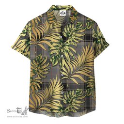 ScotsTee Shop Scottish Sobieski-Stewart Clan Tartan Vintage Leaves Hawaiian Shirt