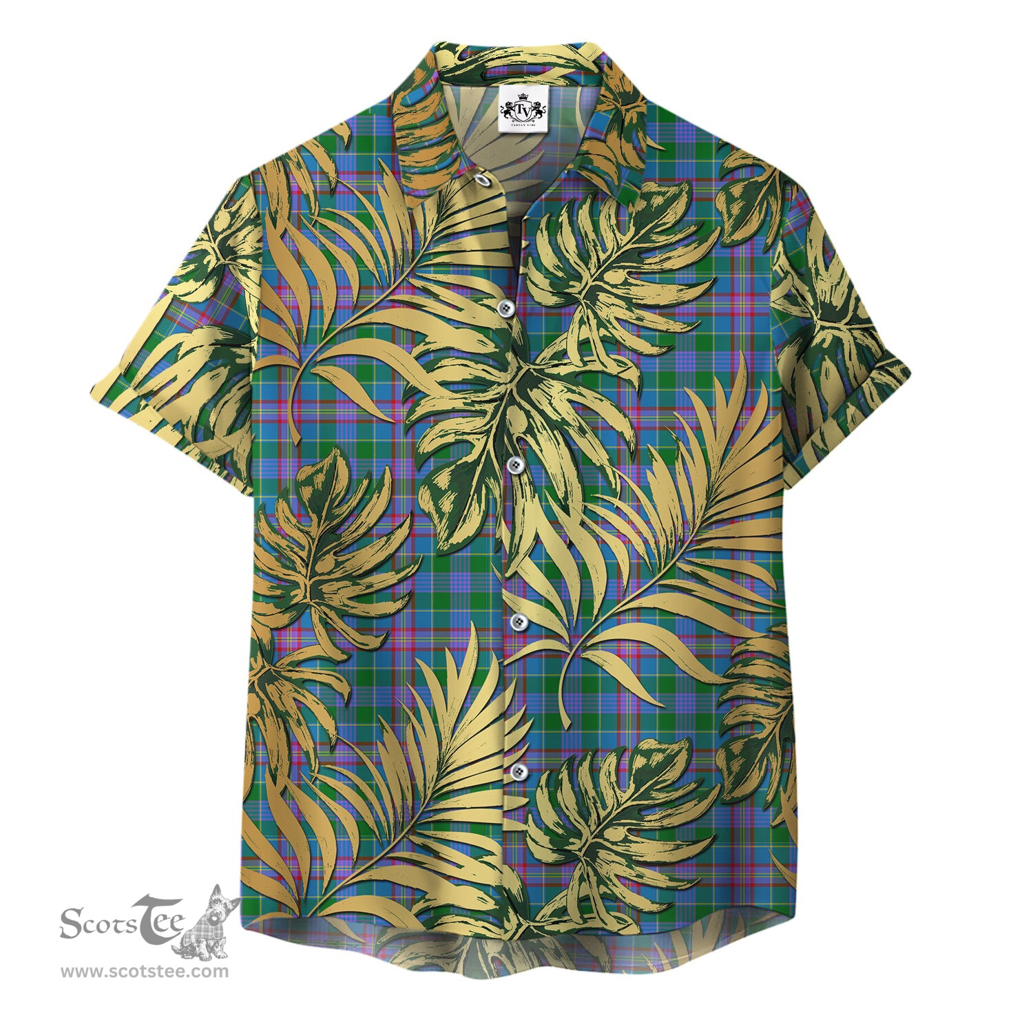 ScotsTee Shop Scottish Pitcairn Hunting Clan Tartan Vintage Leaves Hawaiian Shirt