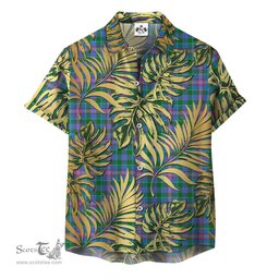 ScotsTee Shop Scottish Pitcairn Hunting Clan Tartan Vintage Leaves Hawaiian Shirt