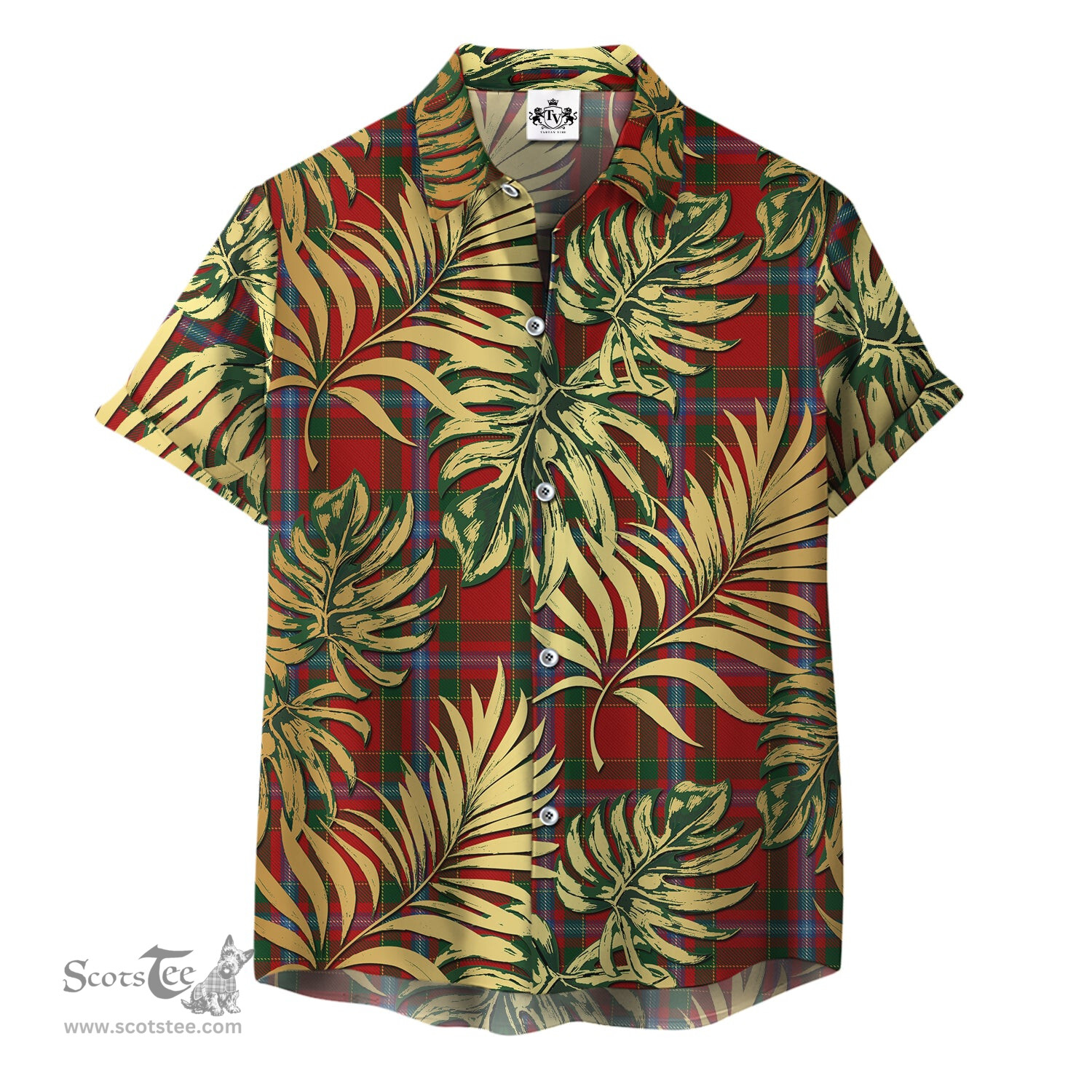 ScotsTee Shop Scottish Stewart of Fingask Clan Tartan Vintage Leaves Hawaiian Shirt
