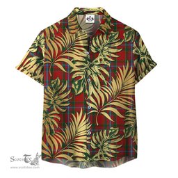 ScotsTee Shop Scottish Stewart of Fingask Clan Tartan Vintage Leaves Hawaiian Shirt