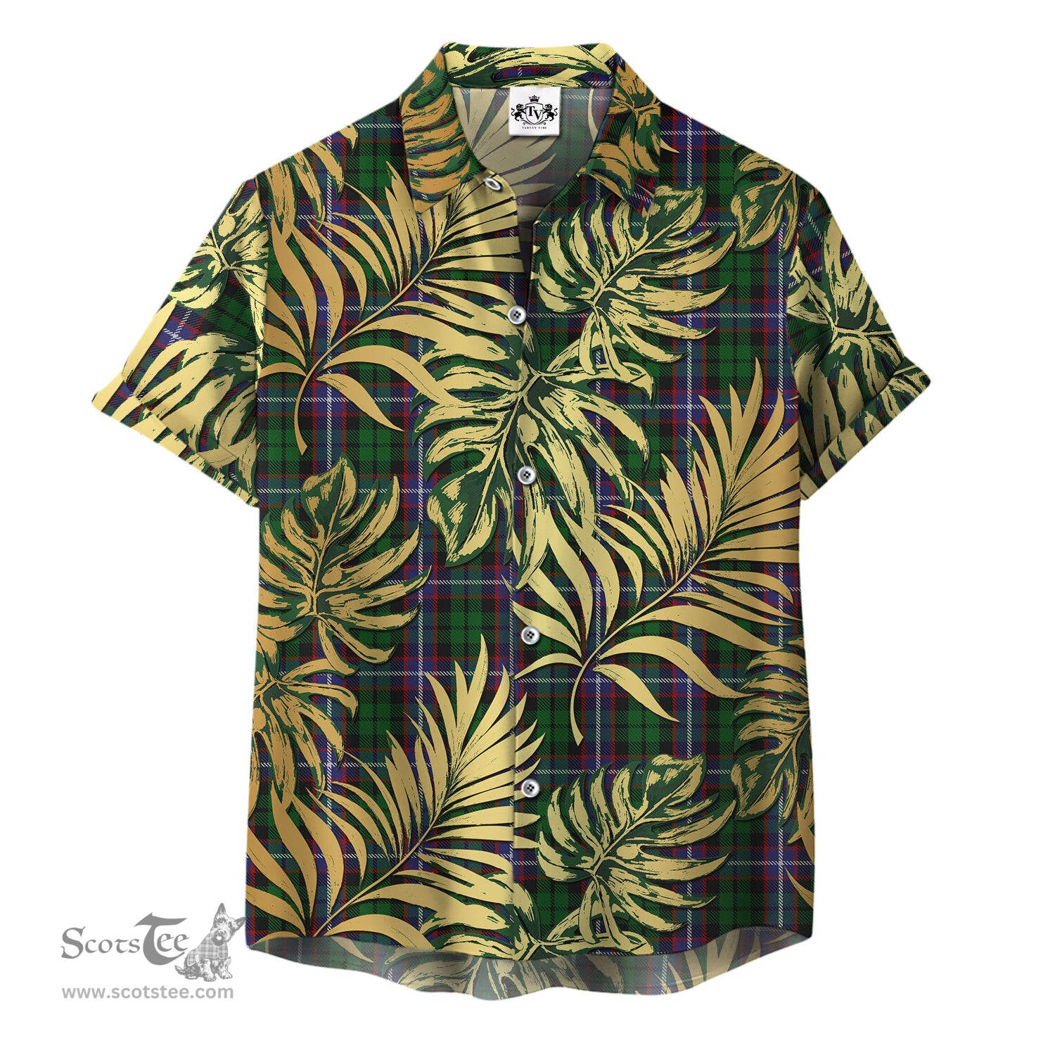ScotsTee Shop Scottish Russell Clan Tartan Vintage Leaves Hawaiian Shirt