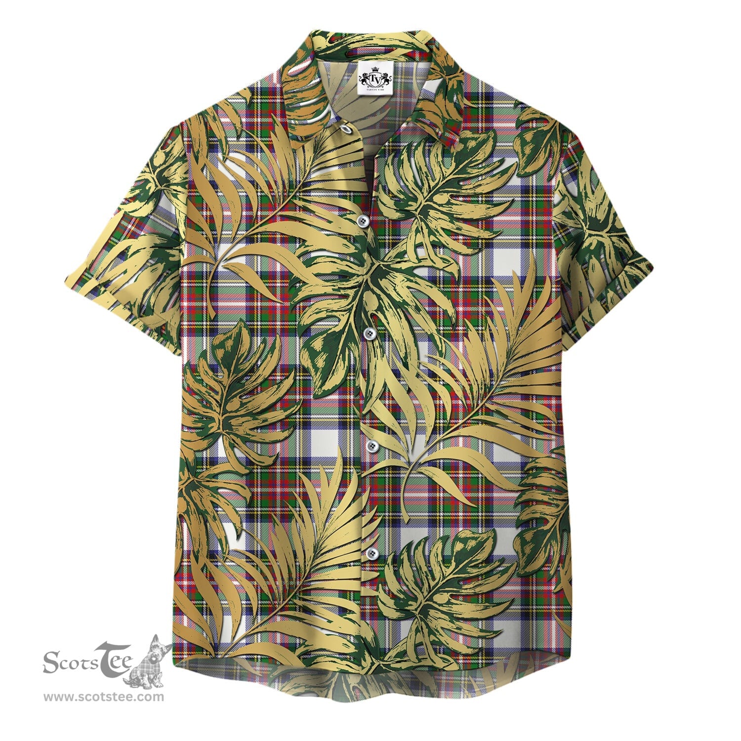 ScotsTee Shop Scottish Stewart Dress Modern Clan Tartan Vintage Leaves Hawaiian Shirt