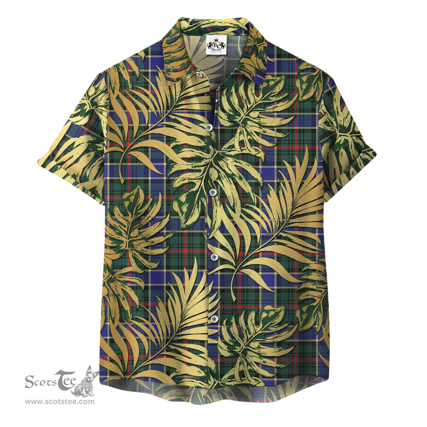 ScotsTee Shop Scottish Ogilvie (Ogilvy) Hunting Modern Clan Tartan Vintage Leaves Hawaiian Shirt