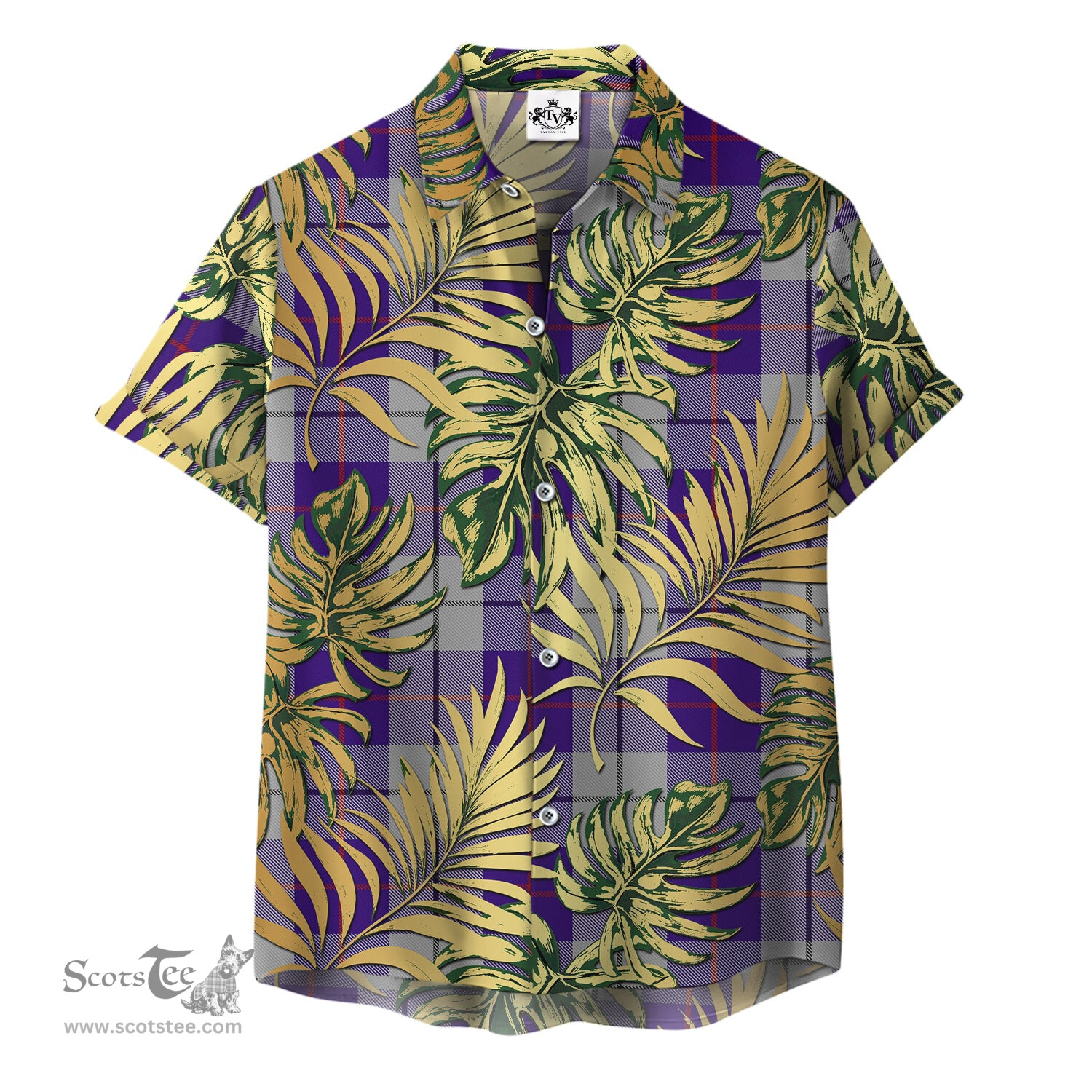 ScotsTee Shop Scottish MacRae Dress Purple Clan Tartan Vintage Leaves Hawaiian Shirt