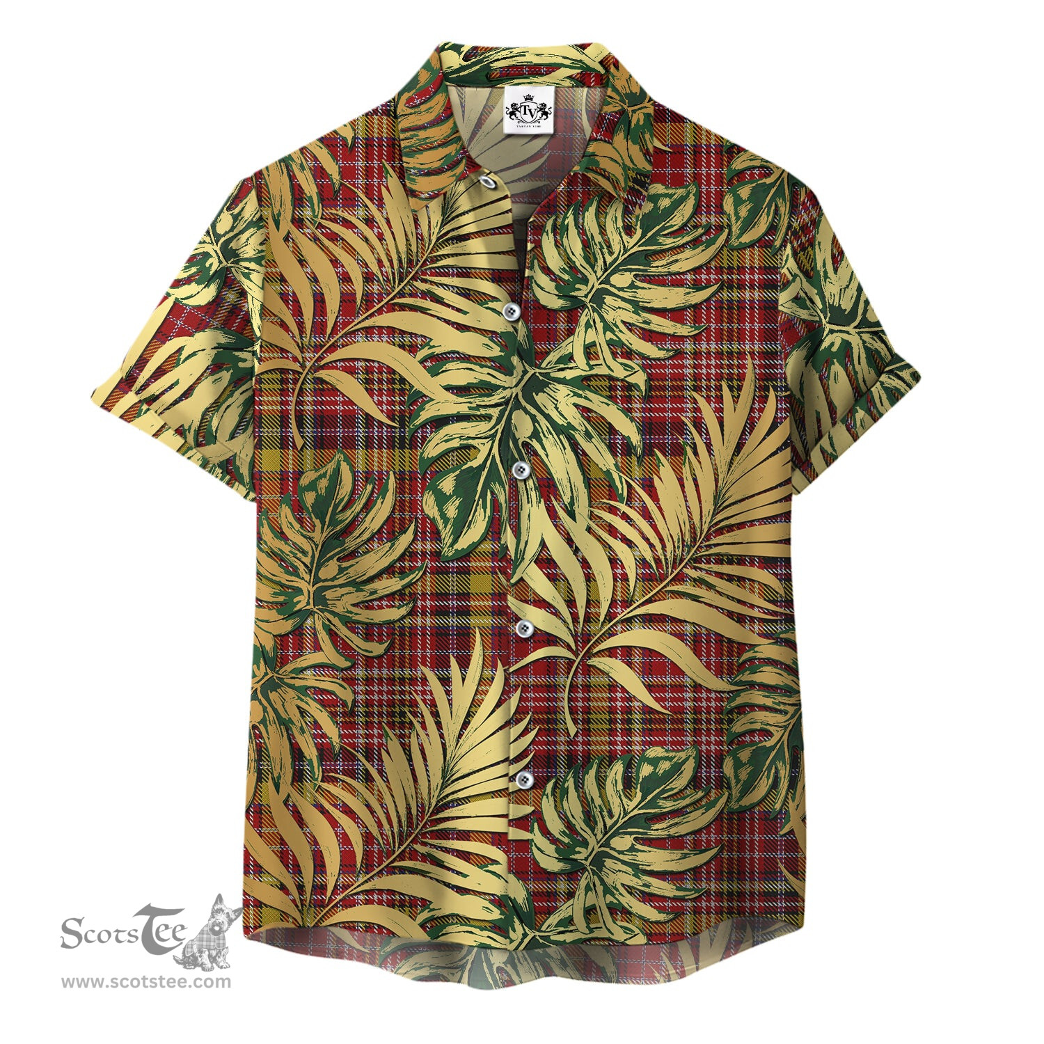 ScotsTee Shop Scottish Ogilvie (Ogilvy) of Strathallan Clan Tartan Vintage Leaves Hawaiian Shirt