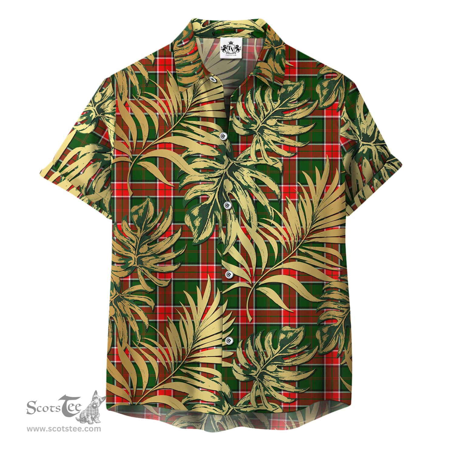ScotsTee Shop Scottish Pollock Modern Clan Tartan Vintage Leaves Hawaiian Shirt