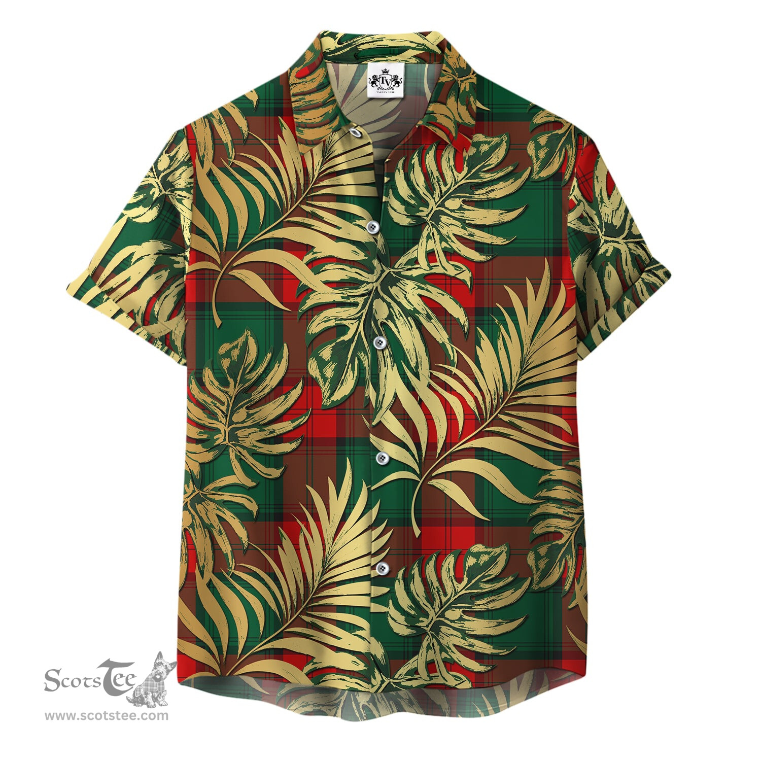 ScotsTee Shop Scottish Stewart Atholl Modern Clan Tartan Vintage Leaves Hawaiian Shirt