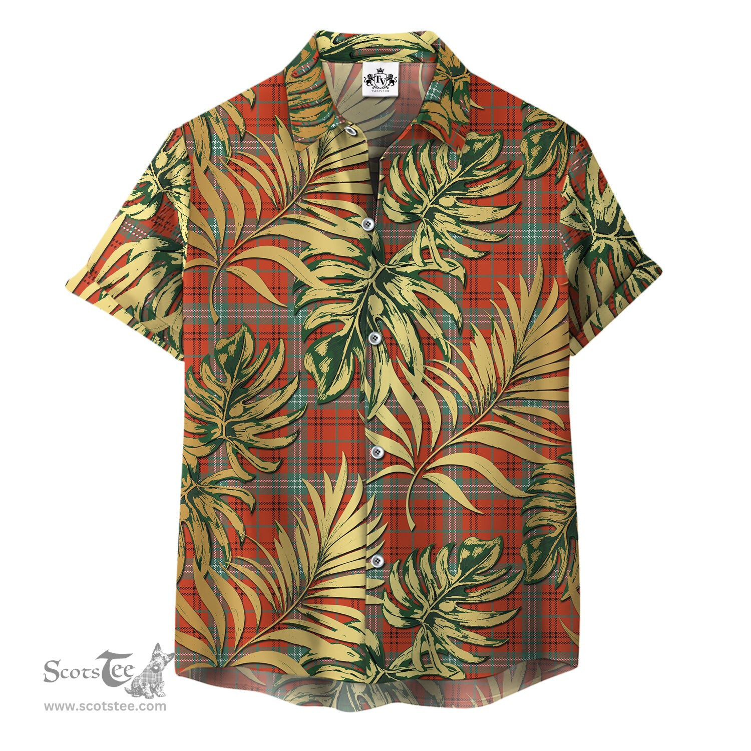 ScotsTee Shop Scottish Morrison Red Ancient Clan Tartan Vintage Leaves Hawaiian Shirt