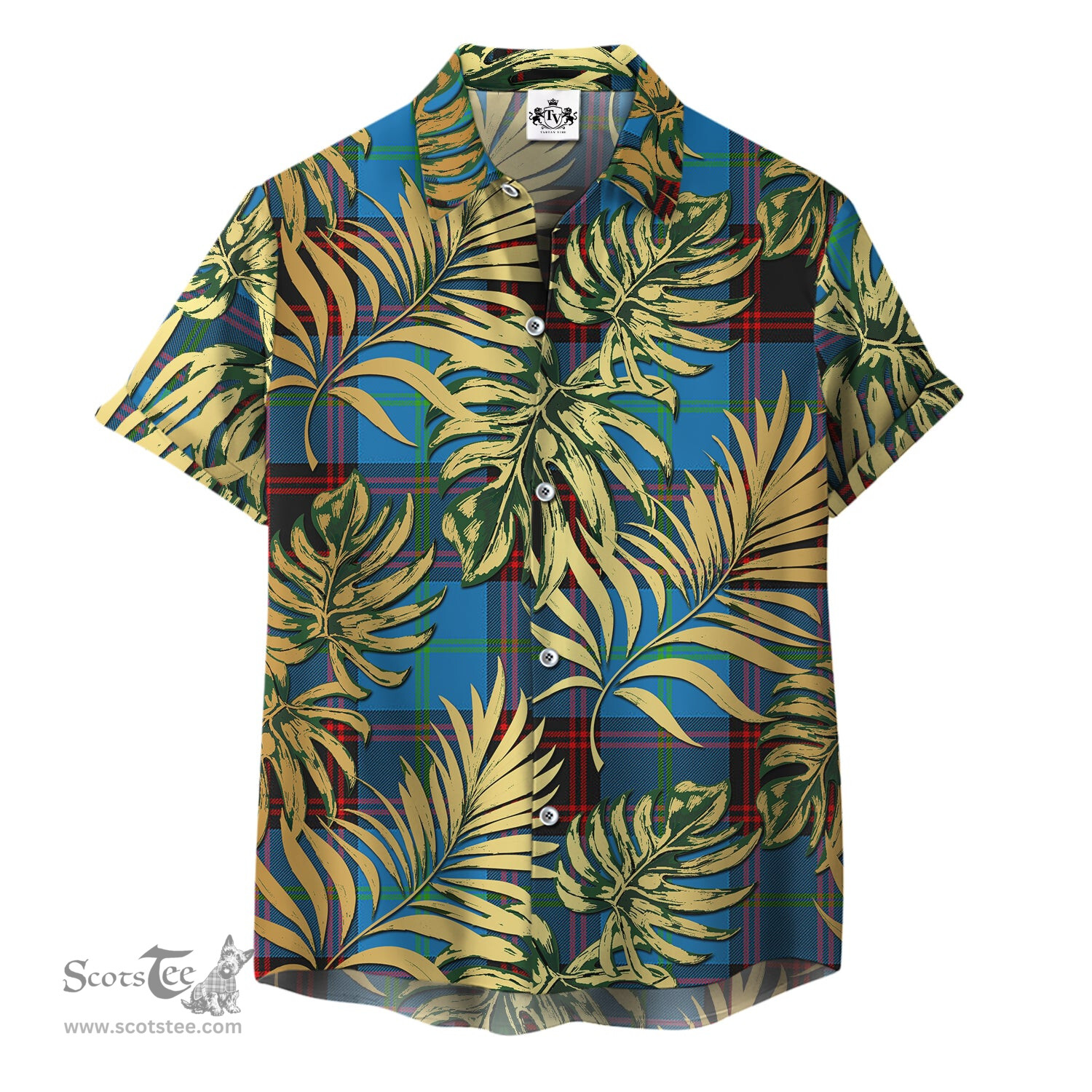 ScotsTee Shop Scottish Wedderburn Clan Tartan Vintage Leaves Hawaiian Shirt
