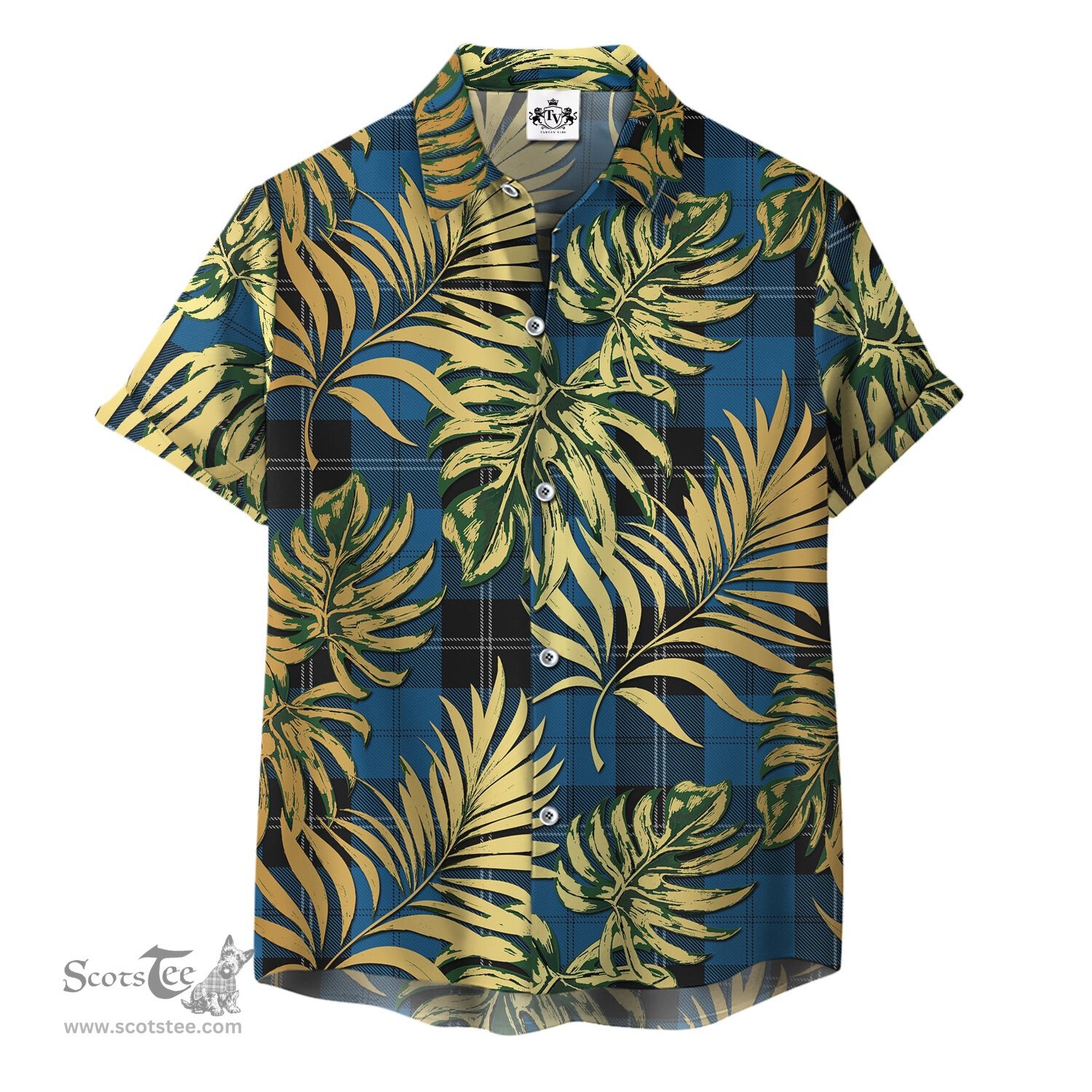 ScotsTee Shop Scottish Ramsay Blue Hunting Clan Tartan Vintage Leaves Hawaiian Shirt