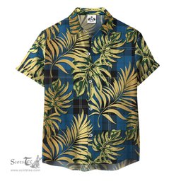 ScotsTee Shop Scottish Ramsay Blue Hunting Clan Tartan Vintage Leaves Hawaiian Shirt