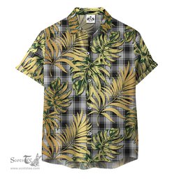 ScotsTee Shop Scottish MacPhee Black and White Clan Tartan Vintage Leaves Hawaiian Shirt