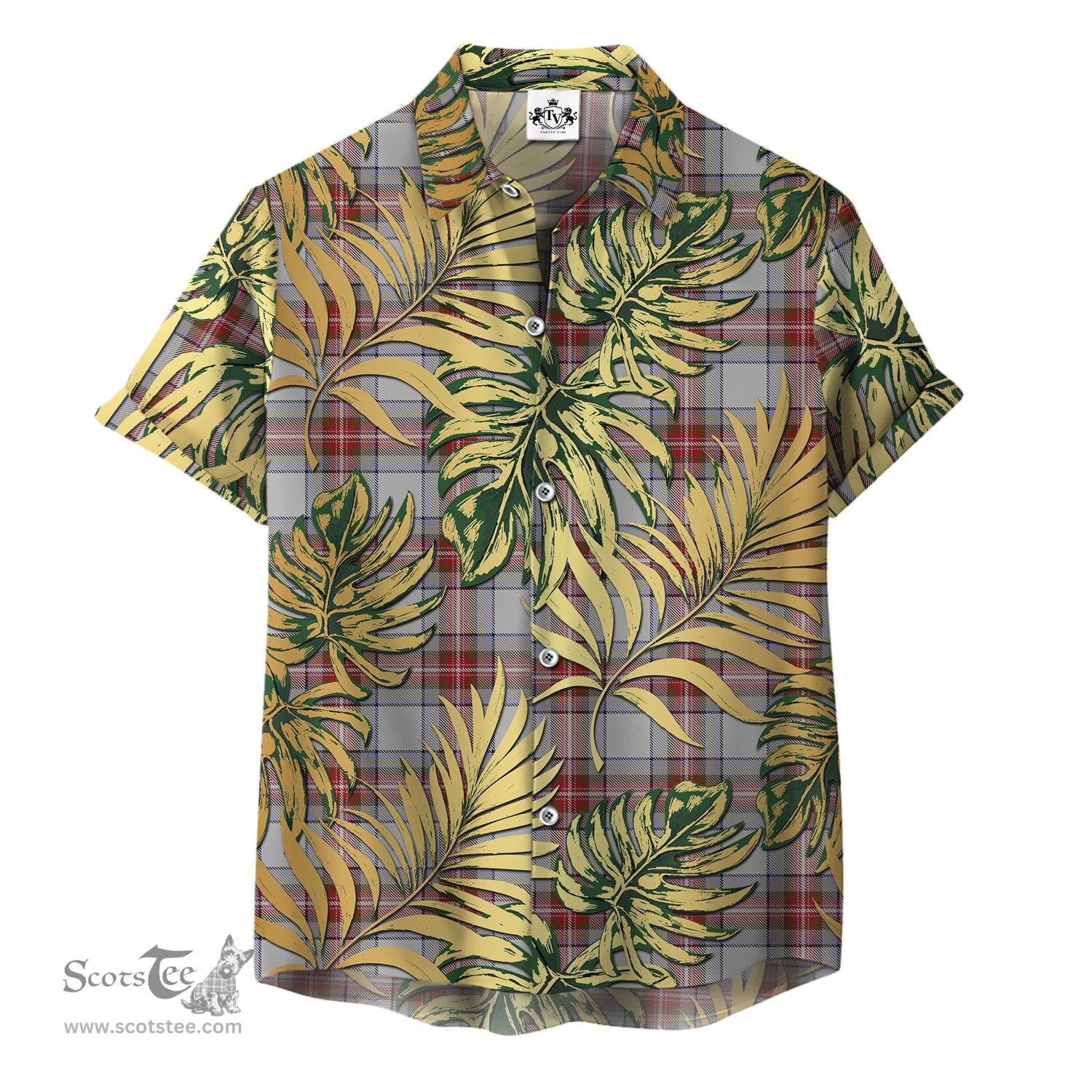 ScotsTee Shop Scottish Seller Reproduction Dress Clan Tartan Vintage Leaves Hawaiian Shirt