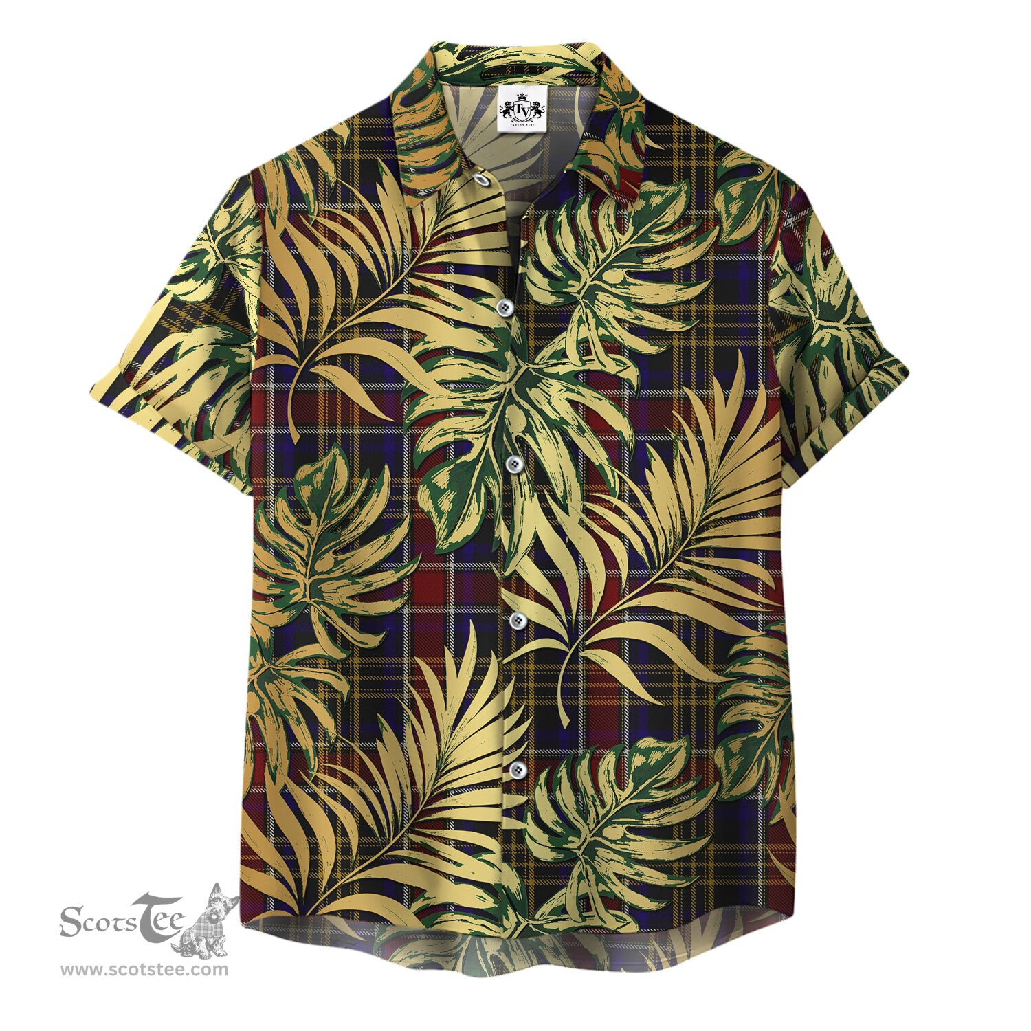 ScotsTee Shop Scottish Ruxton Clan Tartan Vintage Leaves Hawaiian Shirt