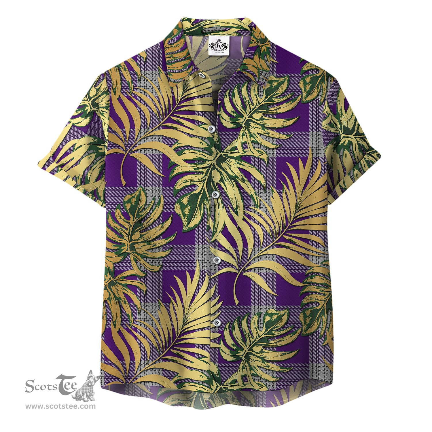 ScotsTee Shop Scottish Menzies Mauve and White Clan Tartan Vintage Leaves Hawaiian Shirt