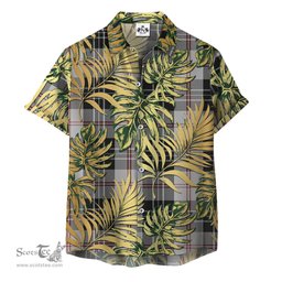 ScotsTee Shop Scottish MacPherson of Cluny Black and White Clan Tartan Vintage Leaves Hawaiian Shirt