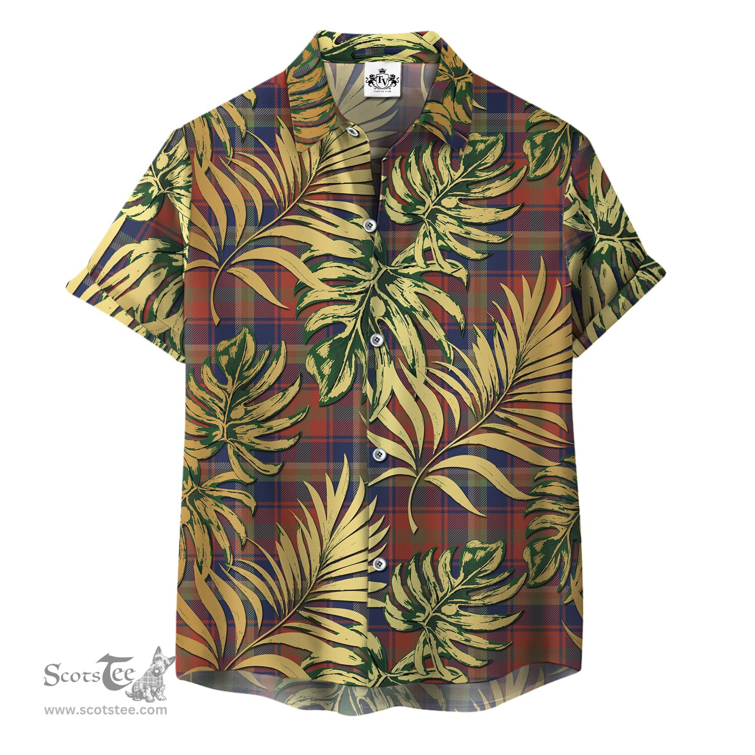 ScotsTee Shop Scottish Mapple Leaf Blue Modern Clan Tartan Vintage Leaves Hawaiian Shirt