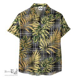 ScotsTee Shop Scottish MacLean Black and White Clan Tartan Vintage Leaves Hawaiian Shirt